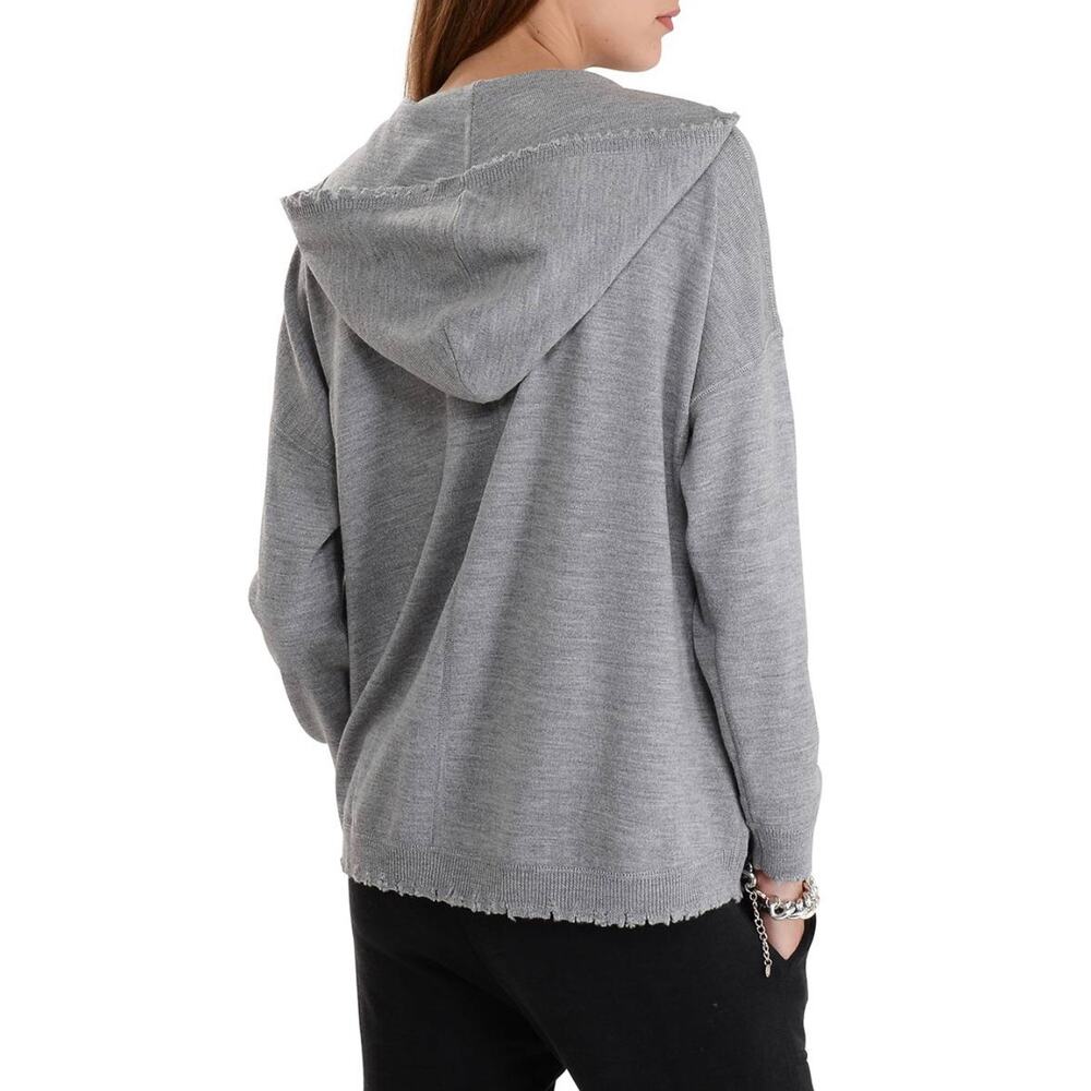 The Kooples Merino Wool Hooded Lace Up Pullover Raw Edge Sweater Hoodie - Picture 4 of 11